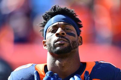 Her ses Emmanuel Sanders i aktion for Denver Broncos i oktober 2019.