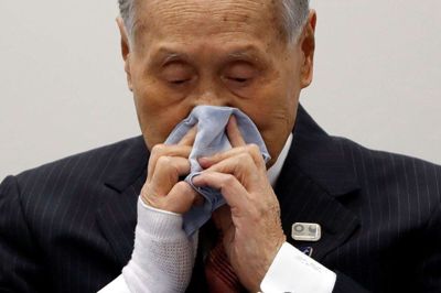 Præsidenten for arrangørkomitéen bag Tokyo 2020, Yoshiro Mori, på pressemødet, hvor han fortalte om samtalen med IOC-præsident Thomas Bach, hvori det blev besluttet at udsætte OL til 2021 som følge af den globale coronakrise.