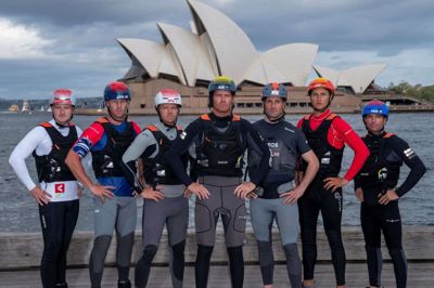 SailGP-feltet før årets første event i Sydney. Danske Nicolai Sehested er yderst til venstre. (Arkivfoto)