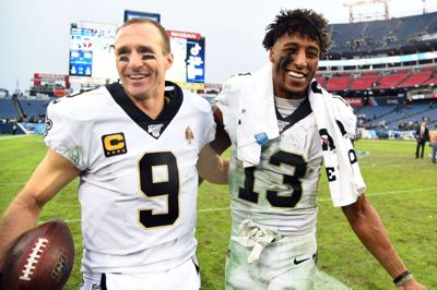 Drew Brees' (til venstre) topmål i 2019 var recieveren Michael Thomas (til højre.), der greb rekordmange bolde i den seneste sæson.