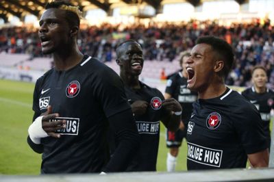 FC Midtjylland er danske mestre. Sory Kaba indledte festen. Foto: Tom Laursen