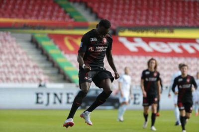 Pione Sisto scorede sejrsmålet for FCM mod Lyngby. Foto: Tom Laursen