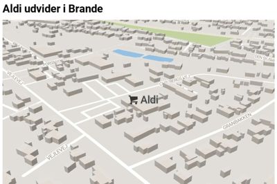 Ikast-Brande Kommune giver grønt lys til at erstatte den eksisterende dagligvarebutik Aldi på Chr. Bergs Vej i Brande med en ny og større Aldi. Datawrapper-grafik: Thomas Vang Nielsen