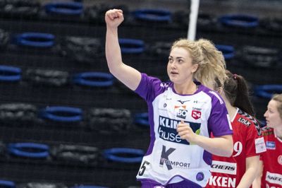 Vilde Johansen i aktion for HIH i lørdagens udekamp mod Team Esbjerg. Foto: John Randeris/Ritzau Scanpix