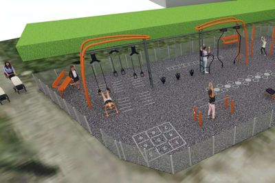 En illustration af, hvordan det fremtidige fitnessområde ved hovedindgangen ved Sportscenter Ikast kommer til at se ud i løbet af de næste uger. ILLUSTRATION: Privat