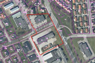 Kortet her viser afgrænsningen for lokalplanen i et område i det østlige Ikast. Kort: Ikast-Brande Kommune