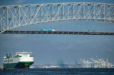 Francis Scott Key Bridge krydser Patapsco River i Baltimore. Billedet her er fra før ulykken. (Arkivfoto).