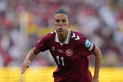 Katrine Veje fik spilletid i alle Danmarks kampe ved sommerens EM, men i Jakob Michelsens første trup er AS Roma-spilleren udeladt. (Arkivfoto).