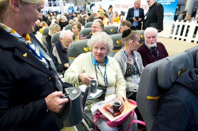Klar til afgang. Spies og Thomas Cook Airlines inviterer gæster på Ferie for alle på flymaden i kabinen. Foto: Tom Laursen