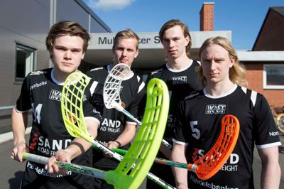 Fire VM-spillere fra Sunds. Fra venstre er det Mathias Lauridsen, Matthias Bust, Mikkel Skov og Kristoffer Handgaard. ?Foto: Tom Laursen