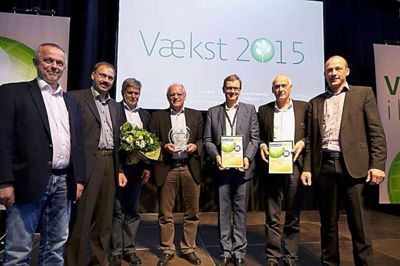 Bestyrelsen og ledelsen fra KMC var med til prisuddelingen, og fra venstre ses næstformand Anders Dyrberg, bestyrelsessekretær Martin Arvad, bestyrelsesmedlem Laurits Rosenlund, formand Peter C. Petersen, administrerende direktør Nicolai Hansen, bestyrelsesmedlem Jens Jørgen Hansen og bestyrelsesmedlem Kristian Møller Sørensen. ? Foto: Peter Prik Larsen
