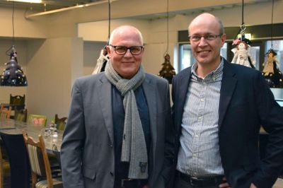 Formand for bestyrelsen i Ikast-Brande Arena, Kurt Møller (t.v.), sammen med Jan Rahbek, der tiltræder som direktør for arenaen 1. januar 2016. ?foto: jakob houg jakobsen