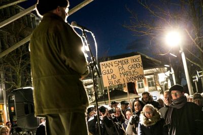 Støttedemonstration for Marius Youbi, den camerounske studerende, som er blevet udvist fra Danmark, fordi han arbejdede halvanden time for meget i 2013. Foto: Tom Laursen