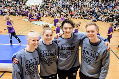 Lærke Tolstrup, Louise Rørby Therkildsen, Anthon Khorami og Christian Søndergaard er udtaget til DGI's Verdenshold, men de er ikke de eneste fra Gjellerup Sdr., som leverer hele 11 gymnaster og instruktører til holdet. ? Foto: Jørn Deleuran