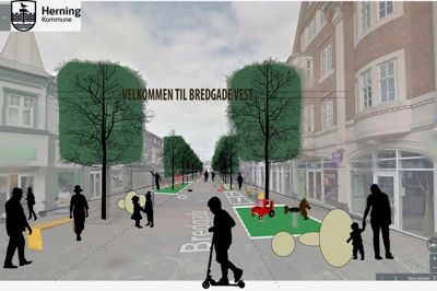Nogenlunde sådan kommer den »nye« Bredgade Vest til at tage sig ud fra den vestlige ende. ? Visualisering: Herning Kommune