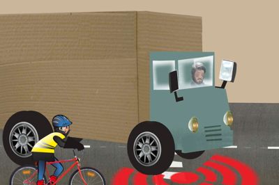 Børnene lærer, at når de som cyklister skal ligeud i et vejkryds, samtidig med at en lastbil skal til højre, skal de tage sig i agt for lastbilens kritiske zone.