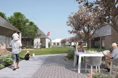 Boenhederne er opbygget af mindre bygningsenheder for at sikre et levende bymiljø og undgå et monotont institutionspræg. ? Illustration Friis & Moltke