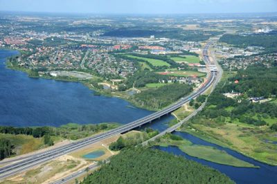 Luftfoto over det nye motorvejsstykke ved Silkeborg.