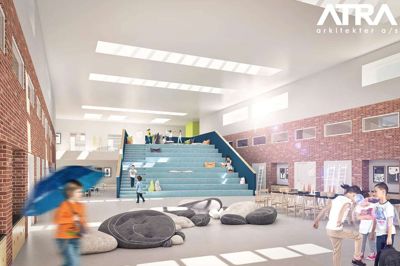 ATRA arkitekter i Holstebro skal stå for totalrådgivningen på moderniseringen af tre byskoler i Ikast. Det er et firma med stor ekspertise i den type opgaver. Der foreligger endnu ikke præcise tegninger af skolerne i Ikast, så visualiseringen her er fra den nye Nørre Boulevard Skolen i Holstebro. ?Illustration: ATRA arkitekter