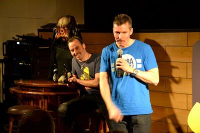 Thomas Hartmann (t.h.) og Torben Chris optrådte med deres standup-show »Men's Room 3« i Dagmar Bio fredag aften. ?Privatfoto