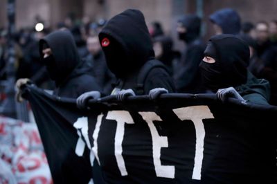 Tiårsårsdagen for nedrivningen af Ungdomshuset på Jagtvej 69, blev onsdag d. 1. marts 2017 markeret med en stor demonstration igennem Københavns gader. Polfoto/Jens Dresling
