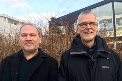 Klarinettist Bjarni Berg (t.v.) og domorganist Gudmund Mortensen giver koncert i Fredens Kirke og Ikast Kirke.? Pr-foto