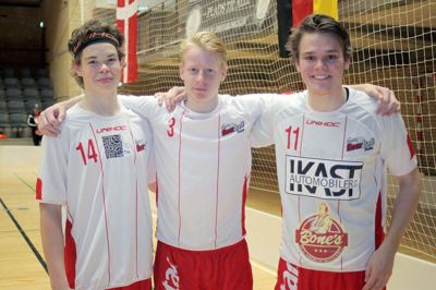 Sunds-spillerne Mads Jespersen (t.v.), Morten Handgaard og Mathias Lauridsen skal spille U19-VM for Danmark. ?Privatfoto