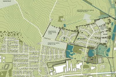 Den nye lokalplan for det østlige Snejbjerg skal give plads til to parcelhus-udstykninger i områdets nordlige del (I og II), en rækkehusbebyggelse mod syd (III) og et større, grønt område mod øst (IV) ved Tyvkjær Bæk. ? Illustration: Herning Kommune
