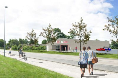 Den ny købmandsbutik. ?SKITSE: Arkitec