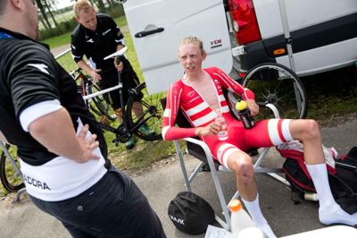 Jacob Hindsgaul fra Herning Cykle Klub var tappet for kræfter efter 31,5 kilometers enkeltstart. Men han var godt tilfreds med sin 12.plads. ?Foto: Tom Laursen