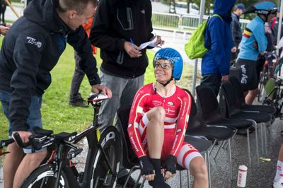 Camilla Møllebro Pedersen blev nummer 16 på dagens enkeltstart ved EM i Herning, og det var den 33-årige rytter fra Haderup godt tilfreds med. Foto: Tom Laursen
