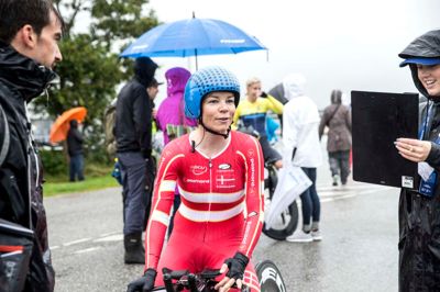 33-årige Camilla Møllebro fra Haderup havde gode ben på enkeltstarten. Det lover godt for den danske medaljejagt hos elitekvinderne på lørdag. ? Foto: Tom Laursen