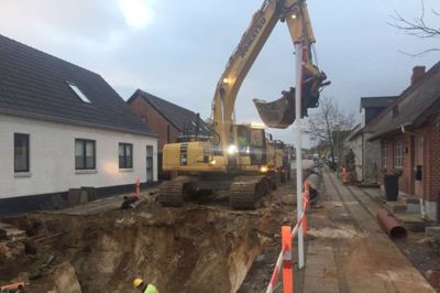 Da der blev gravet i Grønbjerg. Hullet er nu dækket til igen. ?FOTO: OLE SKYDT