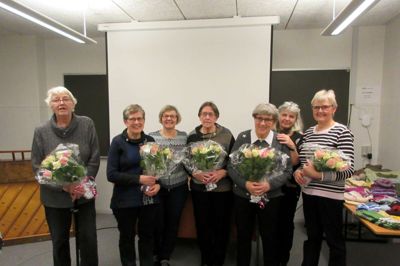 Jubilæum: Fra ventre: Kirsten Emborg, Hannah Staun, Connie Egebjerg, Else Sloth Andersen, Jytte Jensen,Sonja Sørensen og Maja Jensen. Foto: PR-foto
