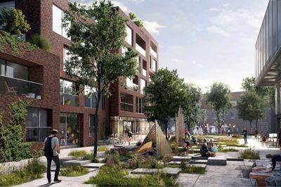 Herning+, et bud på den kommende bydel på sygehusgrunden. Illustration: Effekt Arkitekter