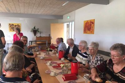 Om hospice ved foredraget i Troldhede. Foto. Privat foto