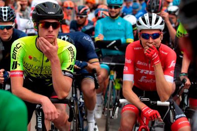 Niklas Eg (t.h.) er her fanget med landsmanden Nicolai Brøchner før starten på første etape i årets Tour of Croatia.Foto: Ritzau Scanpix