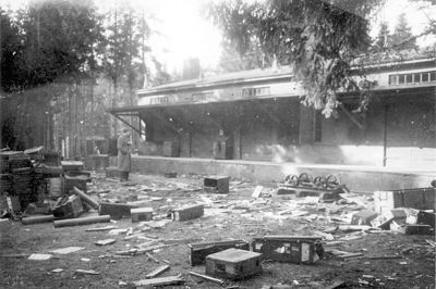 Ammunitionsdepotet som det så ud umiddelbart efter befrielsen. ?Foto: Silkeborg Bunkermuseum