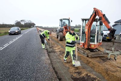 Her for et par dage siden, da cykelstien nærmede sig færdiggørelse - i hvert fald med passagen af Skjernvej.?Foto: Tom Laursen