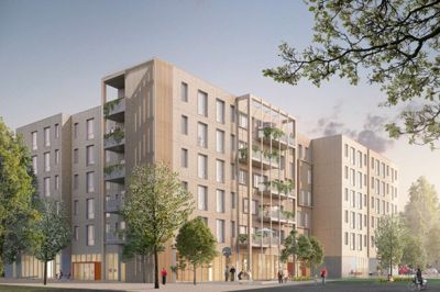 Plejecentret Betty III opføres på Frederiksberg, og dommerne fremhæver blandt andet træfacaderne i begrundelsen for at JFP løb med ordren. ?Illustration: Erik Arkitekter