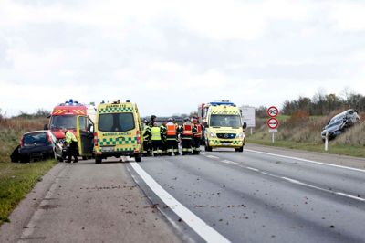 Ulykken på motortrafikvejen skete ved middagstid søndag. Foto: Flemming Hansen