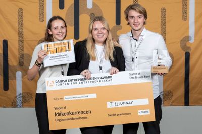 Tre elever fra Herningsholm Erhvervs-gymnasium vandt konkurrence. ?Foto: Fonden for Entreprenørskab