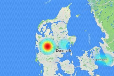 Herning var i aftes rødglødende på Snapchats Snap Map, der viser Snapchat-aktivitet her i landet - og sågar i hele verden, hvis man er interesseret i det. Det er tydeligt, at der lystigt bliver delt billeder og videoer fra VM-slutrunden, hvor Danmark spiller sine kampe i Jyske Bank Boxen. Foto: Fra Sport Event Denmarks Twitter