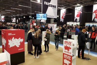 Den fælles regionale Oplev Midtjylland-stand kan findes i VM-fanzonen i Hal M i MCH Messencenter Herning. ?Foto: Herning Kommune