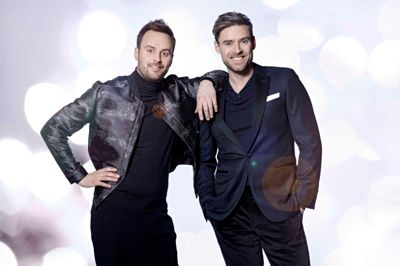Kristian Gintberg og Johannes Nymark bliver værter for årets danske melodigrandprix i Jyske Bank Boxen. Foto: DR