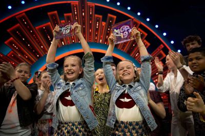 Duoen »Soda« vandt lørdag aften MGP 2019 i Jyske Bank Boxen. Sangen med fire herningensiske dansers blev numemr 3 i superfinalen.?Foto: Bjarne Bergius hermansen/DR