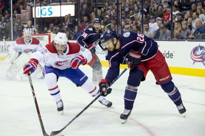 Oliver Bjorkstrand er flyvende i NHL. I han scorede han to gange i den vigtige kamp mod Montreal og blev kåret til kampens spiller. ? Foto: Ritzau Scanpix