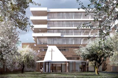 Hospitalskirken overskrider budgettet. Skitse: Arkitektfirmaet Friis og Molkte, Aarhus.