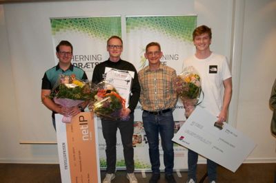 Fra venstre er det Kim Ibsen fra Ørre Skytteforening, Jesper Timmermann fra Hammerum IF, John Vestergaard fra Herning Brydeklub (stand-in for Turpal Bisultanov, der ikke kunne være til stede) og Thomas Engberg Jacobsen fra Gjellerup Sdr. SG&I. ? Foto: Anders Buhl/Herning Idrætsråd