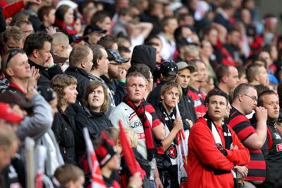FC Midtjylland-tilhængere i Parken, da klubben senest var i pokalfinalen i 2011. Spørgsmålet er, hvor mange, der vil være på plads, når FCM 17. maj møder Brøndby i årets finale. ?Foto: Flemming Hansen